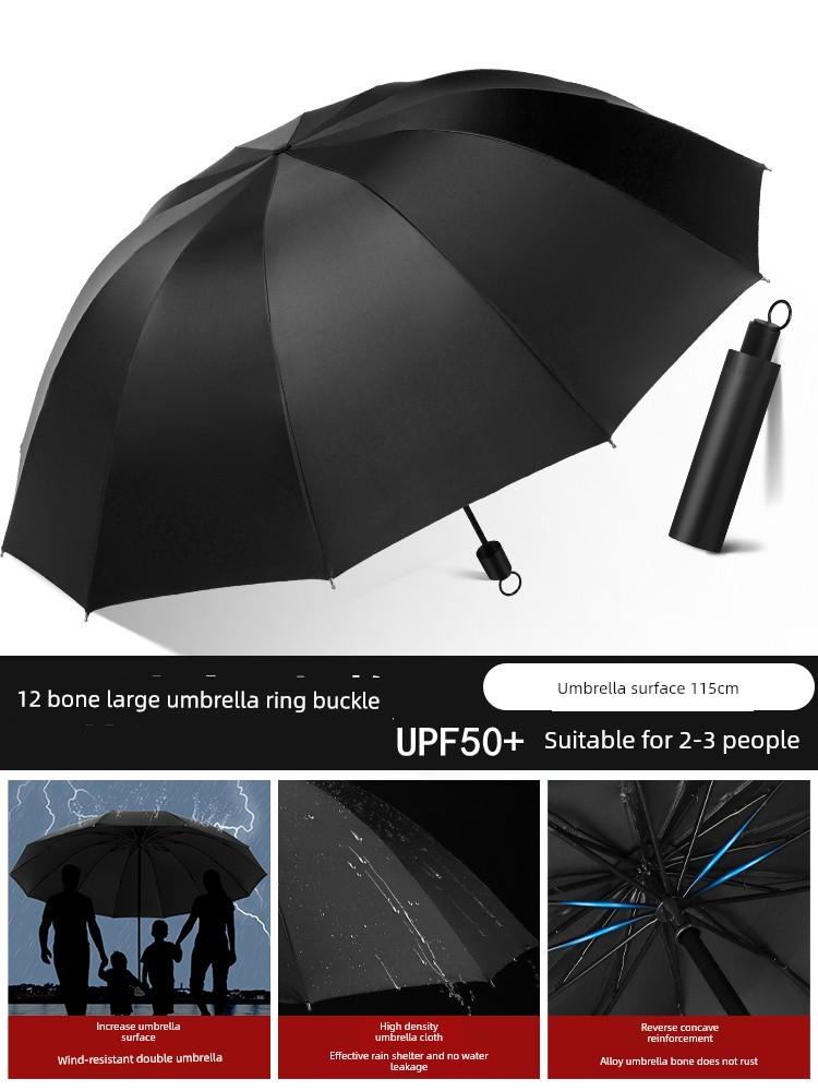 Sun Umbrella Umbrella Extra Large Three Folding Double Three Men's and Women's Vinyl Umbrella Rain Or Shine Dual-Use Umbrella