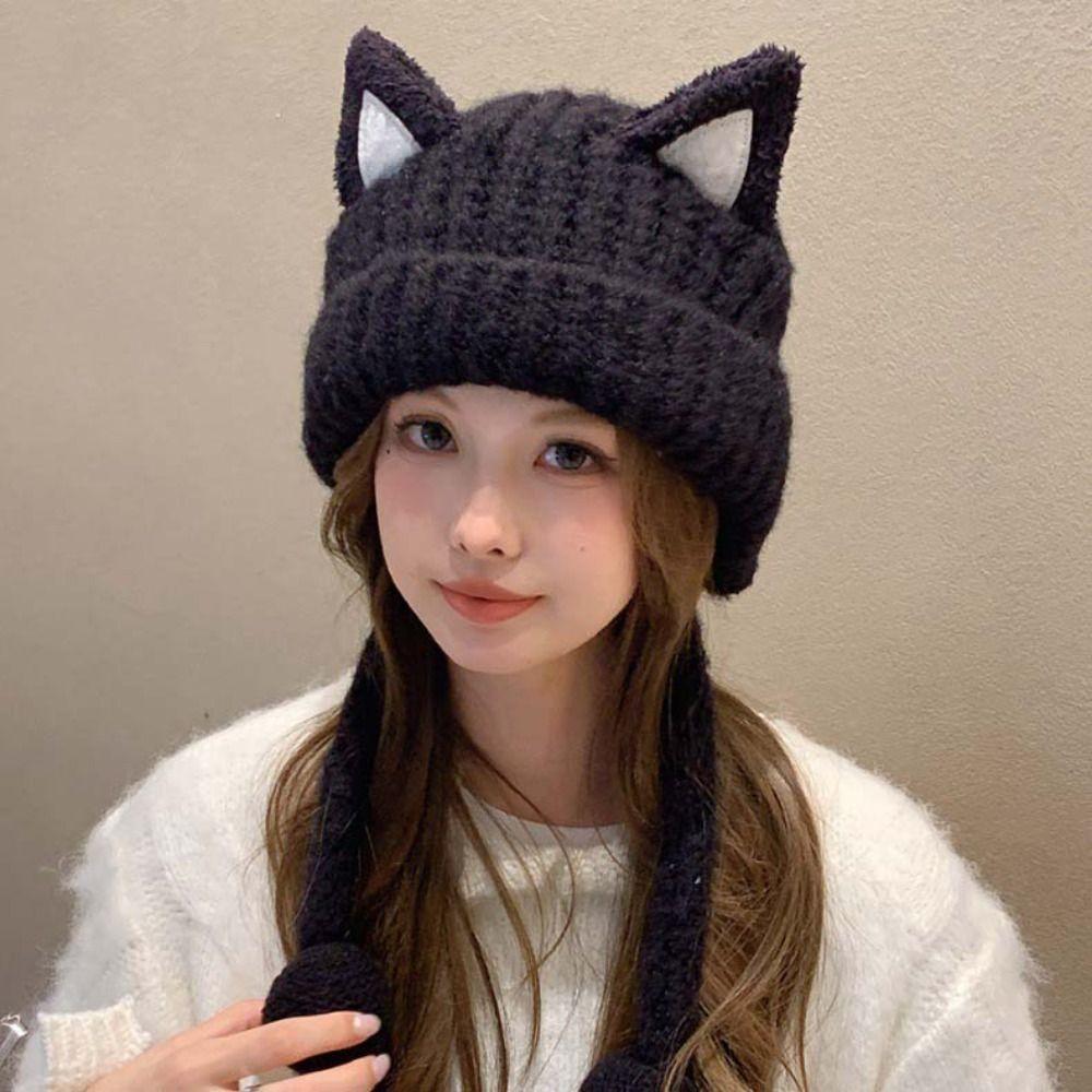 Ветрозащитная шапка с медвежьими ушками и кисточками, зимняя шапка-бомбер, вязаная шапка с кошачьими ушками для отдыха, уличная одежда