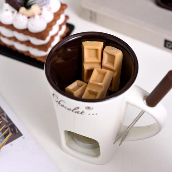 Кружка для шоколадного фондю с вилками и свечой 130 мл, керамическая кружка для плавления шоколада, мини