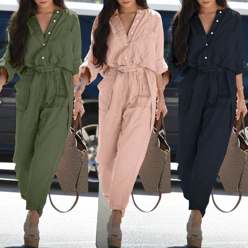 Women's Two-piece Lapel Long Sleeved Shirt Casual Solid Color Pants Wide Leg Set