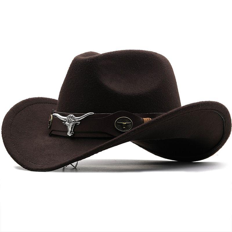Hat Woolen Jazz Top Hat Bull Head Belt Solid Color Denim Hat