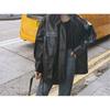Women's Spring and Autumn Medium-length PU Leather Jacket Students Solid Color Lapel Loose Biker Jacket