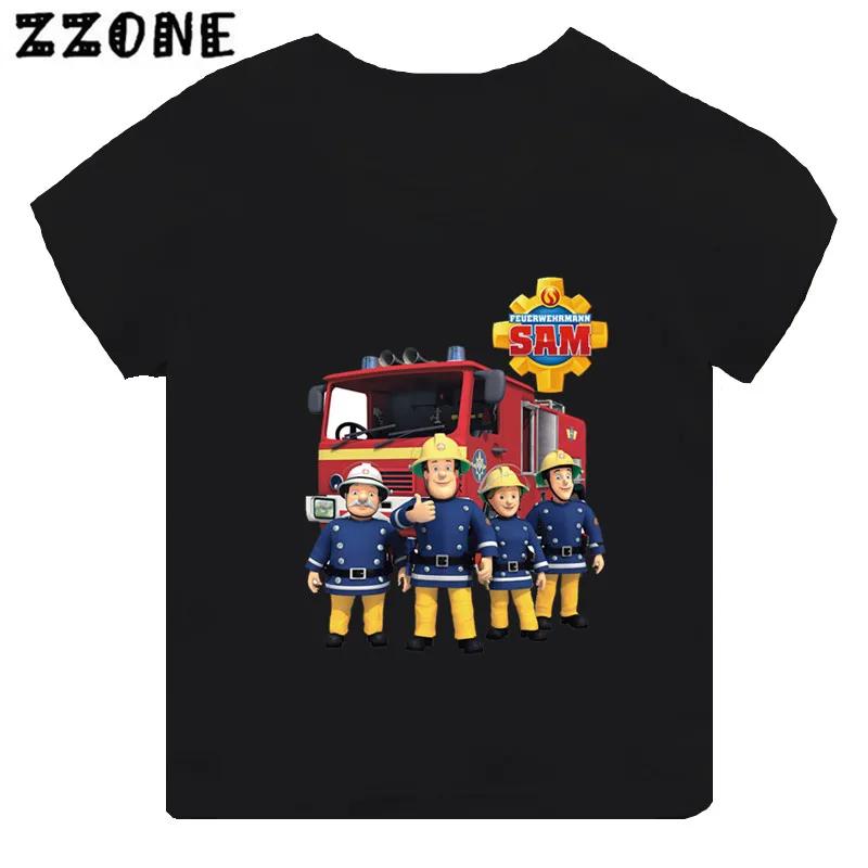 Hot Sale Fireman Sam Print Cartoon Kids Tshirt Funny Girls Clothes Baby Boys Black Short Sleeve T shirt Children TopsTH2450