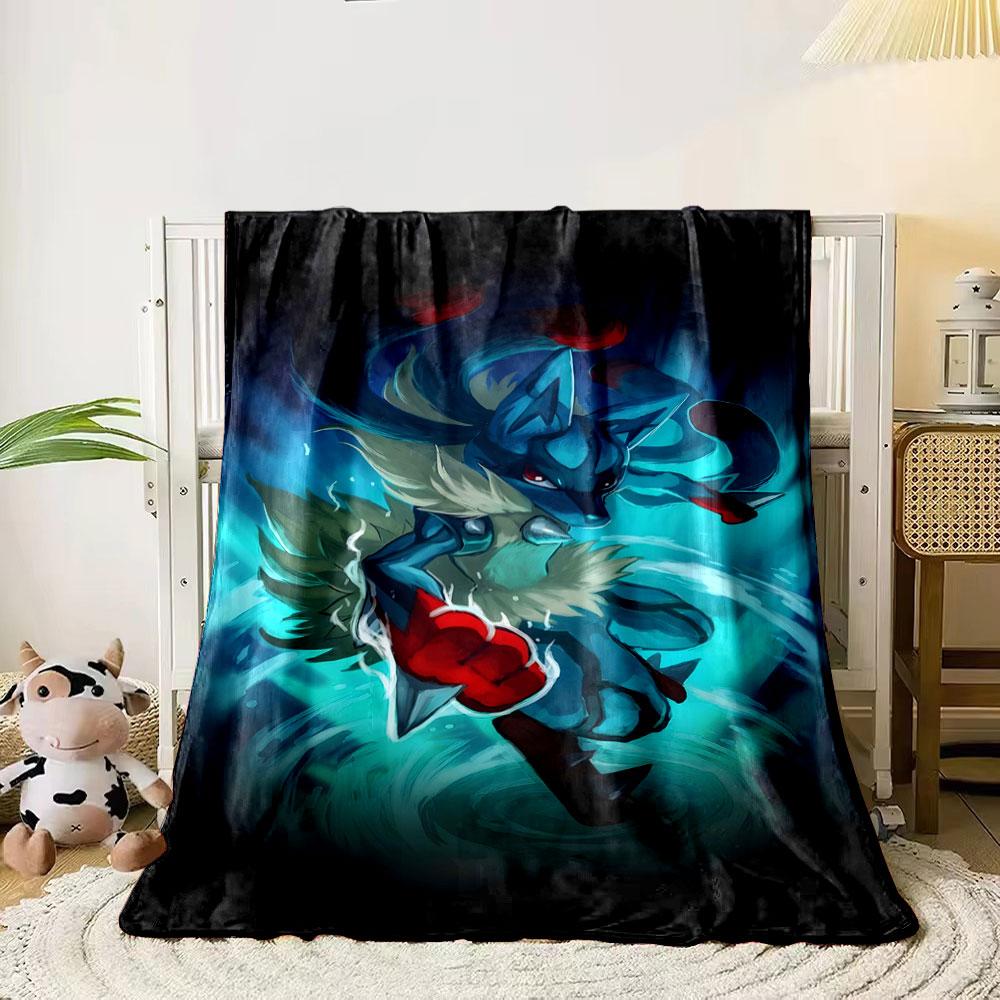 A dynamic blue creature with red accents surrounded by glowing energy. for all seasons blanket lunch break throw gift