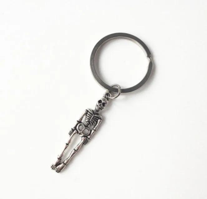 Creative Fashion Gifts Foldable Men Personalized Creative Skull Pendant Key Chain Antique Silver Metal Accessories Decoration