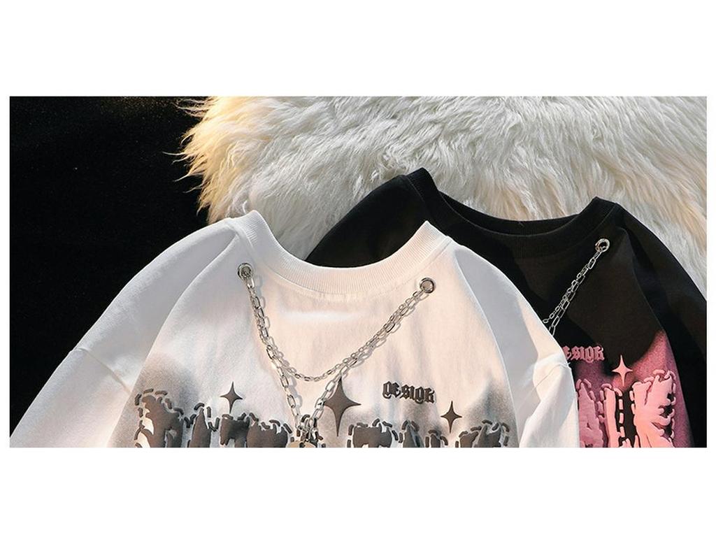 Женская американская ретро-футболка оверсайз из чистого хлопка - Милый свободный топ с коротким рукавом на 2025 год