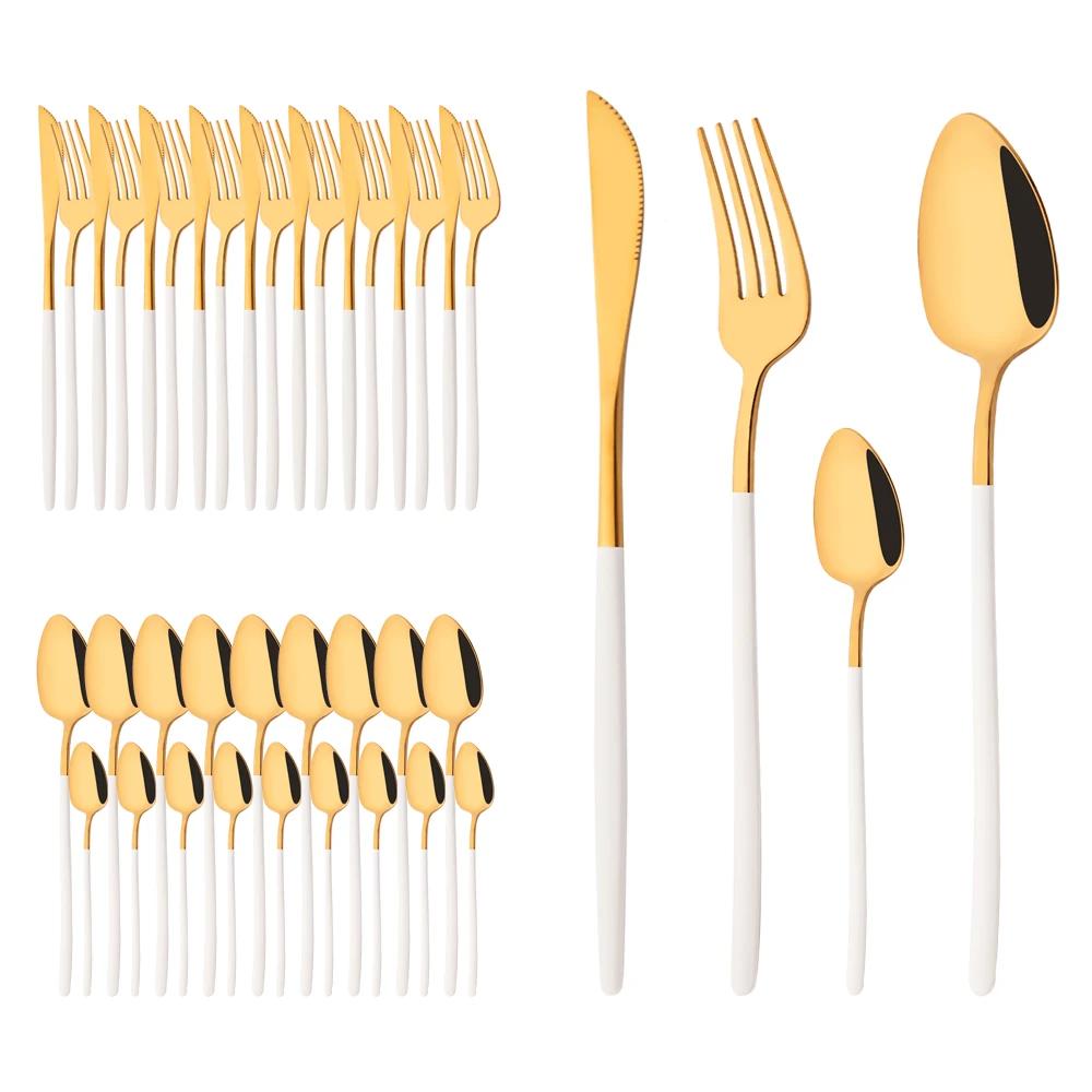 40Pcs Flatware Set Luxury Green Gold Cutlery Set Stainless Steel Dinnerware Fork Kitchen Knife Fork Coffee Spoon Tableware Set