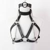 Sexy Faux Leather Lingerie Breast Binder Bra Top and Mouth Gag with Nipple Clamps Female Body Harness Fetish Restraint Costume