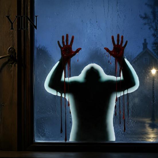 Horror Party Supplies Halloween Blood Hand Zombie Silhouette Static Window Cling, Scary Ghost Shadow Black Decorations Glass Decal, PVC Reusable