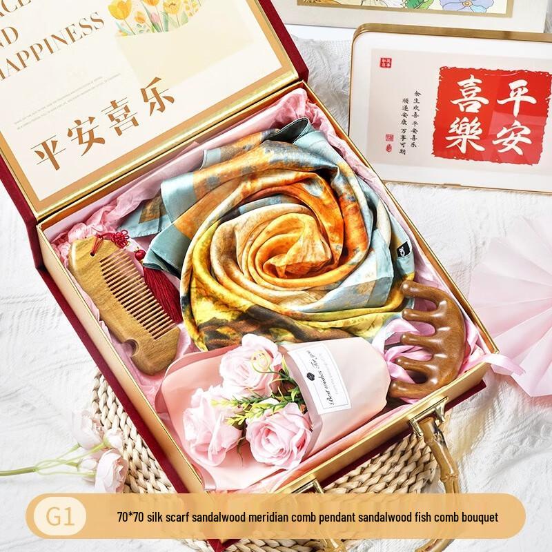 Elegant Scarf & Sandalwood Comb Gift Set