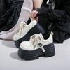 10СМ Женские Кожаные Кроссовки на Платформе Весенние Женские Туфли на Танкетке Массивные Туфли Лодочки Женские На Шнуровке Толстая Подошва Повседневная Обувь для Ходьбы