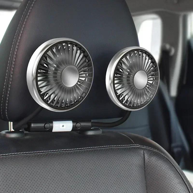 Car USB Fan Dual Head Cooling Air Hose Fan for Backseat 360°Rotation 3-Speed Auto Headrest Fan For Rear Seat Amagi