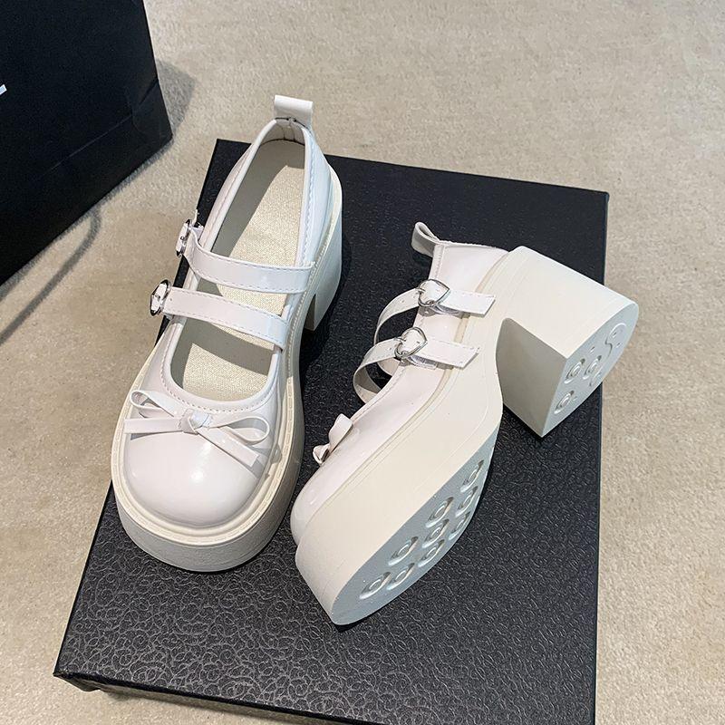 Туфли-лодочки на толстом высоком каблуке из маленькой кожи женские 2025 осень новая японские увеличивающие рост французские универсальные туфли Мэри Джейн