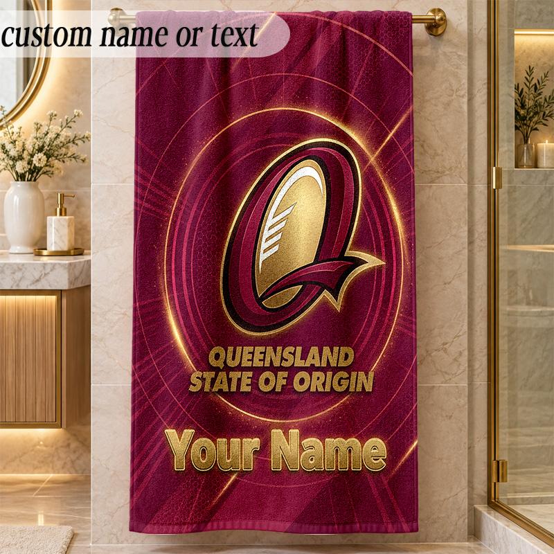 Beach TowelQueensland Maroons Custom Name Text Personalized Soft Towel for Beach Pool Indoor Home Decor Gift