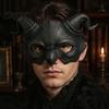 Halloween Party Mask Ram Horn Demon Mask, Horror Devil Half Face Horned Lightweight Gothic Masquerade for Cosplay Costume Fade-resistant