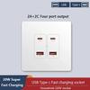 White Universal Smart Wall USB C Socket,20W Fast Charge Type-c 4port USB Plug Adapter Outlet,220V PC Electrical Power Socket