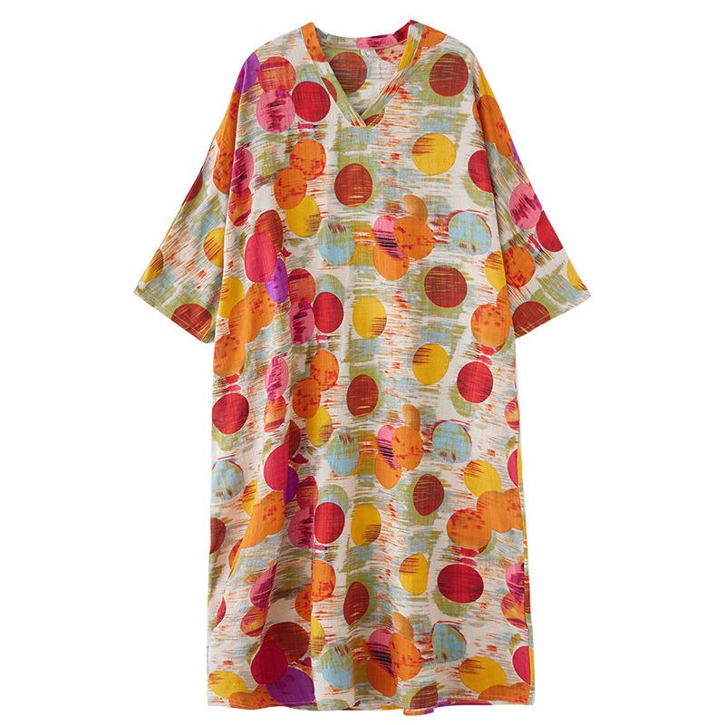 Ранняя весна отпуск стиль туризм V-образный вырез художественный ретро свободный повседневный средней длины закрытое платье