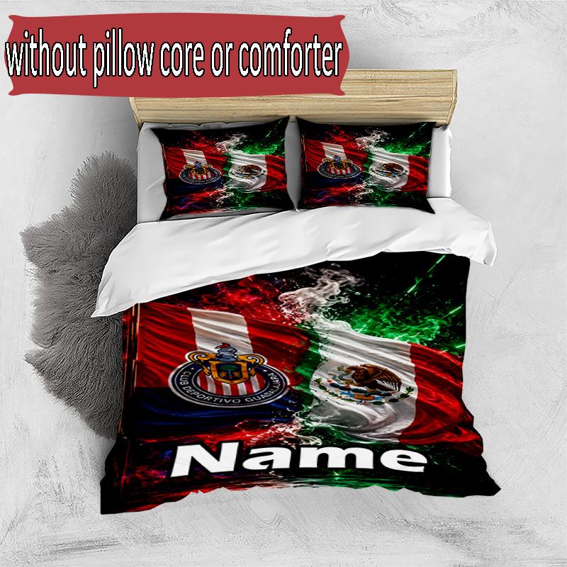 3pcs Duvet Cover Set (1*Duvet Cover + 2*Pillowcase, Without Core), Custom Name Club Deportivo Guadalajara Pattern Bedding Set, Home Bedroom Decor Gift