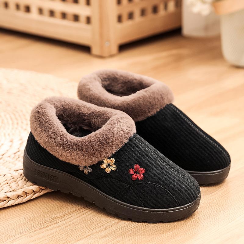 Winter Boots Women Shoes Warm Print Snow Boots Furry Fur Velvet Cotton Cloth Cozy Ankle Boots Non-Slip Booties Elderly