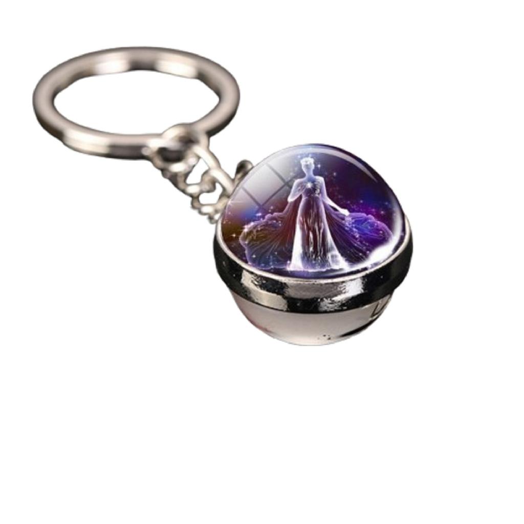 Брелок для ключей с подвеской в виде сумки с 12 знаками зодиака, светящийся в темноте, с драгоценными камнями, двухсторонний стеклянный шар
