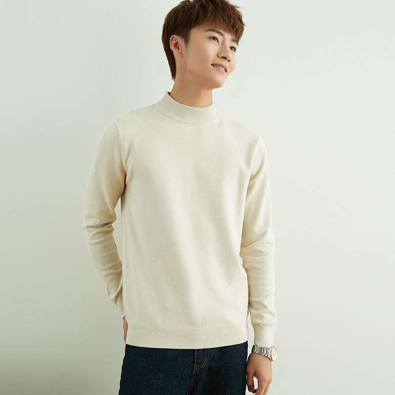 Осенне-зимний свитер с полувысоким воротником, мужской пуловер, свободный, однотонный, красивый вязаный свитер, модный, универсальный, базовый, шерстяной свитер, с длинным рукавом