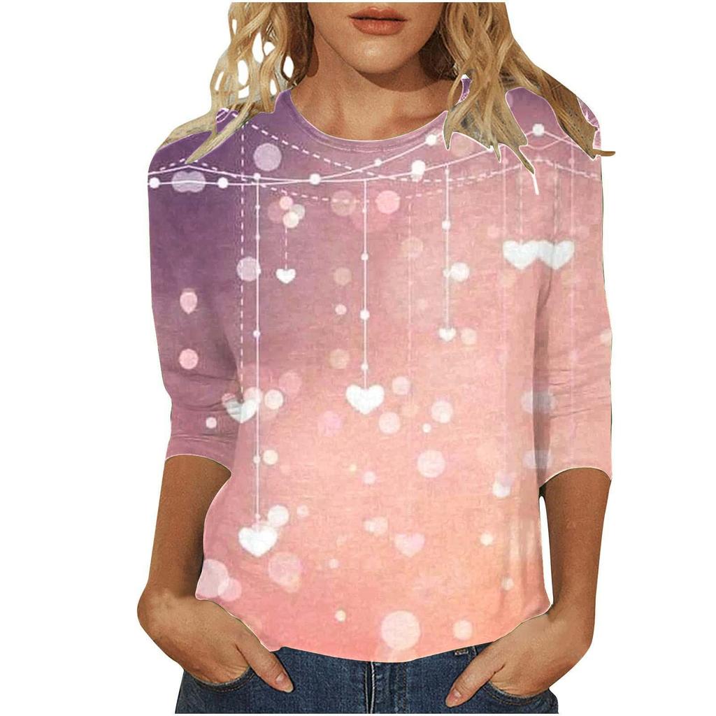 Круглый вырез 3D Love Printed Top Модные повседневные длинные рукава женские футболки