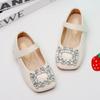 Girls Leather Shoes Korean Style Rhinestones Princess Mary Jane Kids Fashion Flats Hook & Loop Simple Girls Spring Flats Elegant