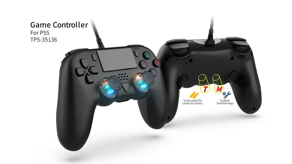 Wired Controller Compatible with PS 5 5 Wired Controller with Advanced Reverse Button with Fingers 2 2 Mid 5/PS Pro/PS Slim/PC - Built-in