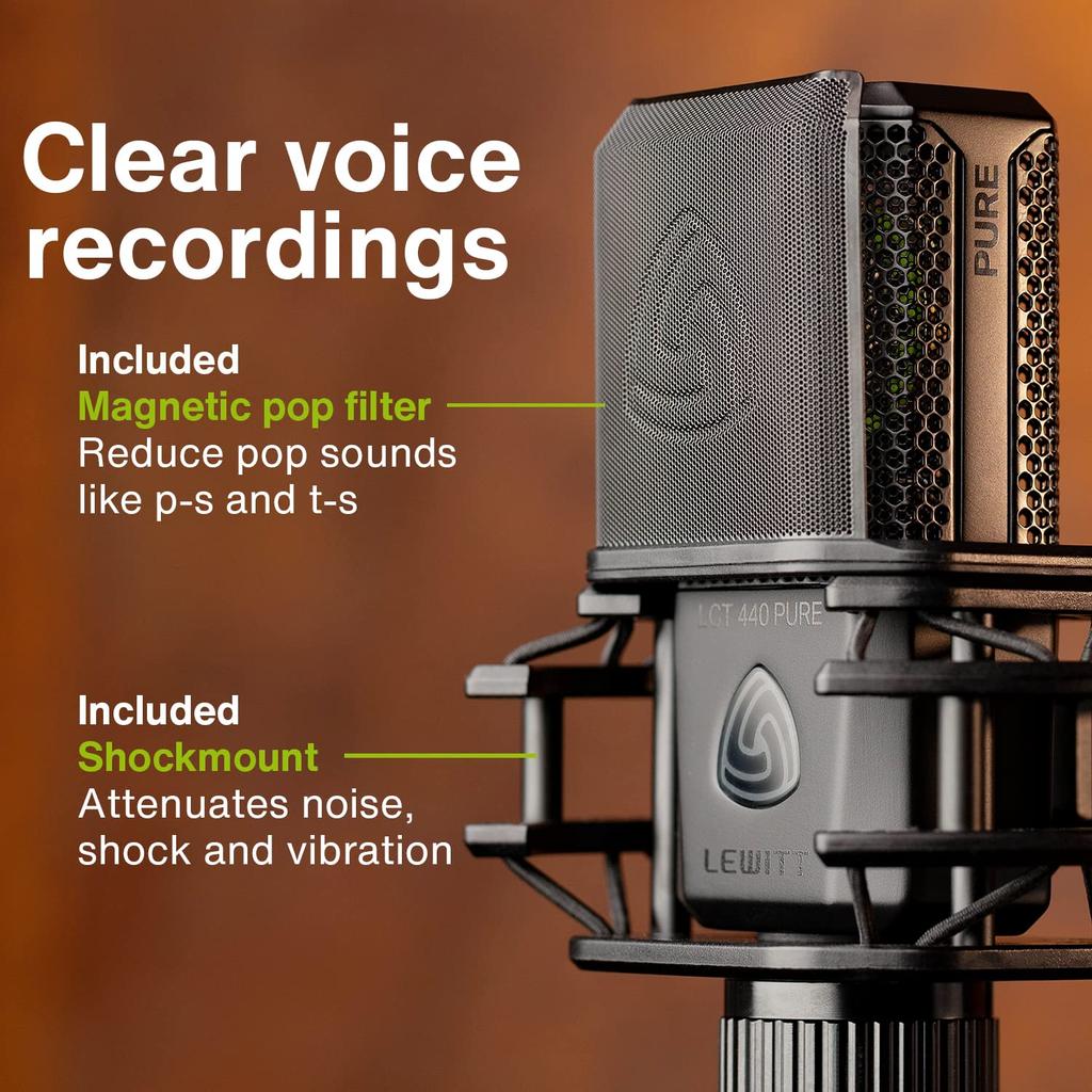 LEWITT LCT 440 PURE Condenser Microphone Large Diaphragm Unidirectional Vocal Instrument Recording Distribution Pop Filter Included