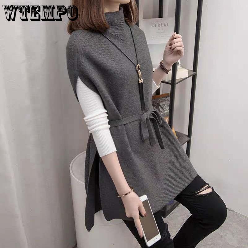 Half Turtleneck Knitted Vest Mid-length Women's Waistcoat Loose Sweater Pullover
