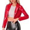 Glossy Faux Leather Women Cropped Coat Long Sleeve Solid Color Lapel Jacket Ladies Clubwear Cosplay Party Performance Festival Costume