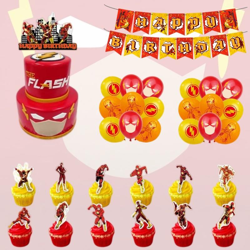 Набор украшений для дня рождения в стиле Флэша с баннером, топпером для торта и воздушными шарами