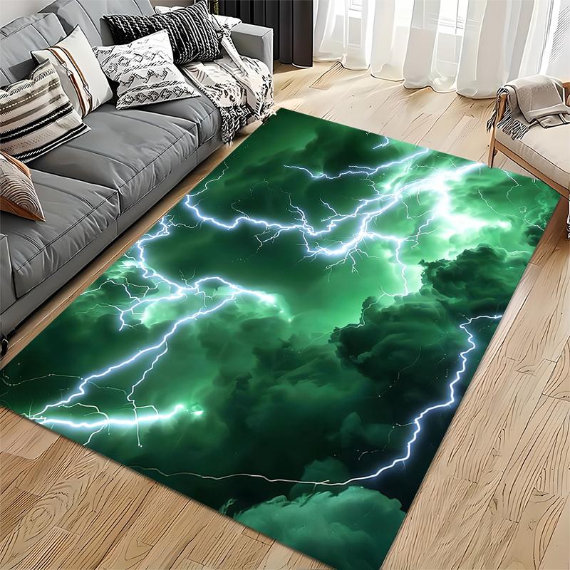 "Green Thunderstorm Lightning Cloud Pattern Carpet for Living Room" Suitable for use as an anti-slip for living room bedroom sofas