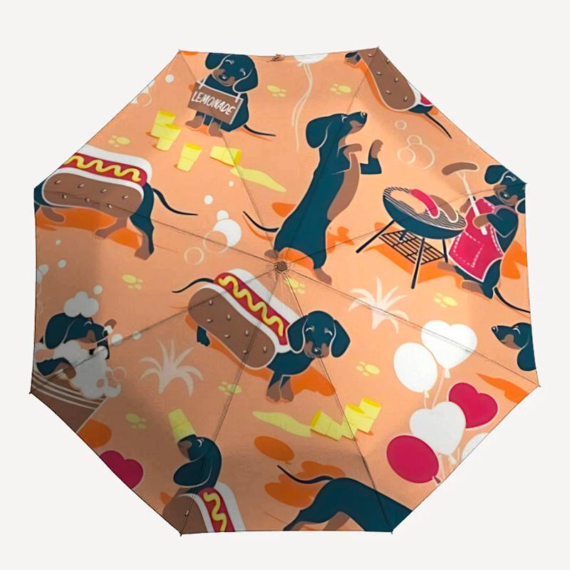 1pc Dachshund Party Automatic Open/Close Umbrella with One-Touch Button, Compact Folding Canopy, Sturdy 8-Rib Windproof Design -132