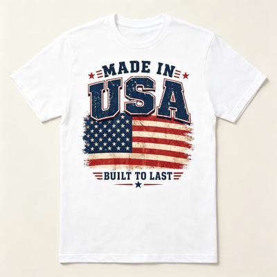 Made In USA American Flag Retro Graphic Tee Patriotic Gift Unisex T-Shirt