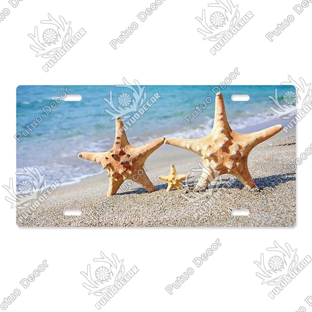 Putuo Decor Beach Licenses Plate Vintage Tin Sign Plaque Metal Car Plate for Living Room Door House Home Wall Art Decor
