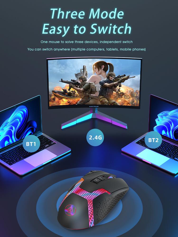 RGB беспроводная широкая игровая мышь Bluetooth для геймеров, 10000 точек на дюйм, портативная компьютерная мышь для Mac Windows, Andriod, эргономичные мыши Slient