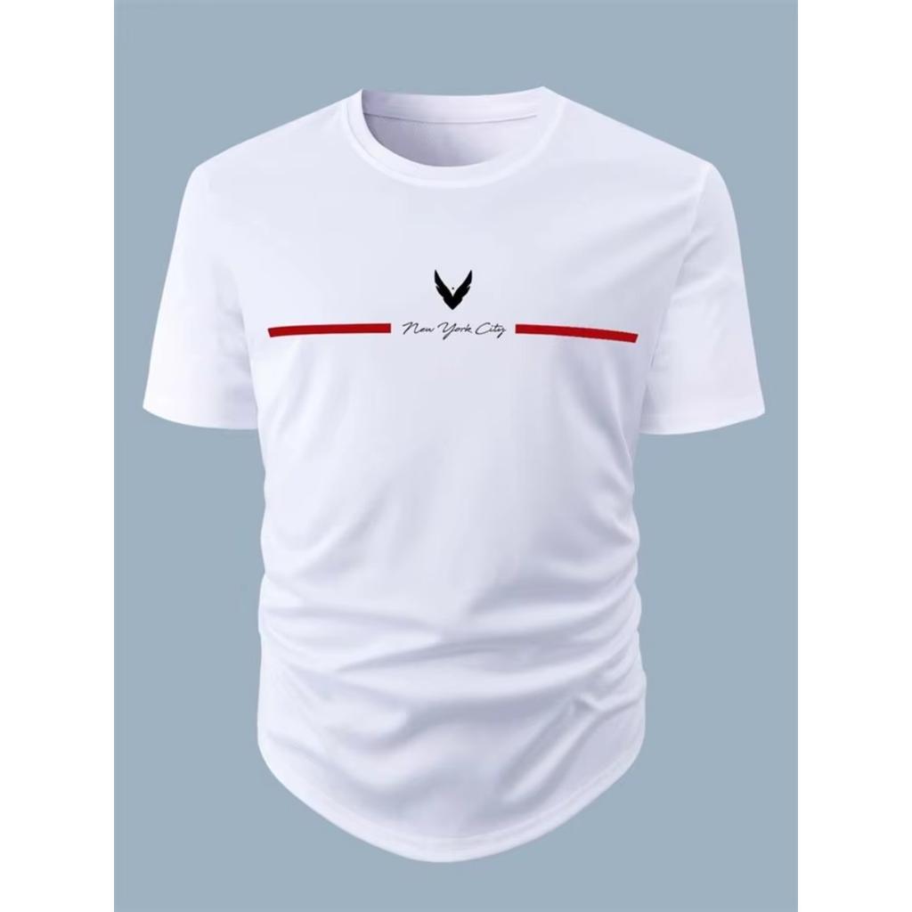 Мужская летняя свободная футболка большого размера из 100% полиэстера с буквенным принтом, облегающая, удобная, повседневная, спортивная, с круглым вырезом и короткими рукавами