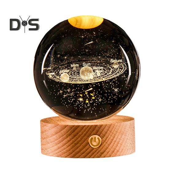 3D прозрачный шарообразный светильник, искусственный хрустальный шар, ночник с деревянной основой, работающий от USB, для декора спальни, гостиной