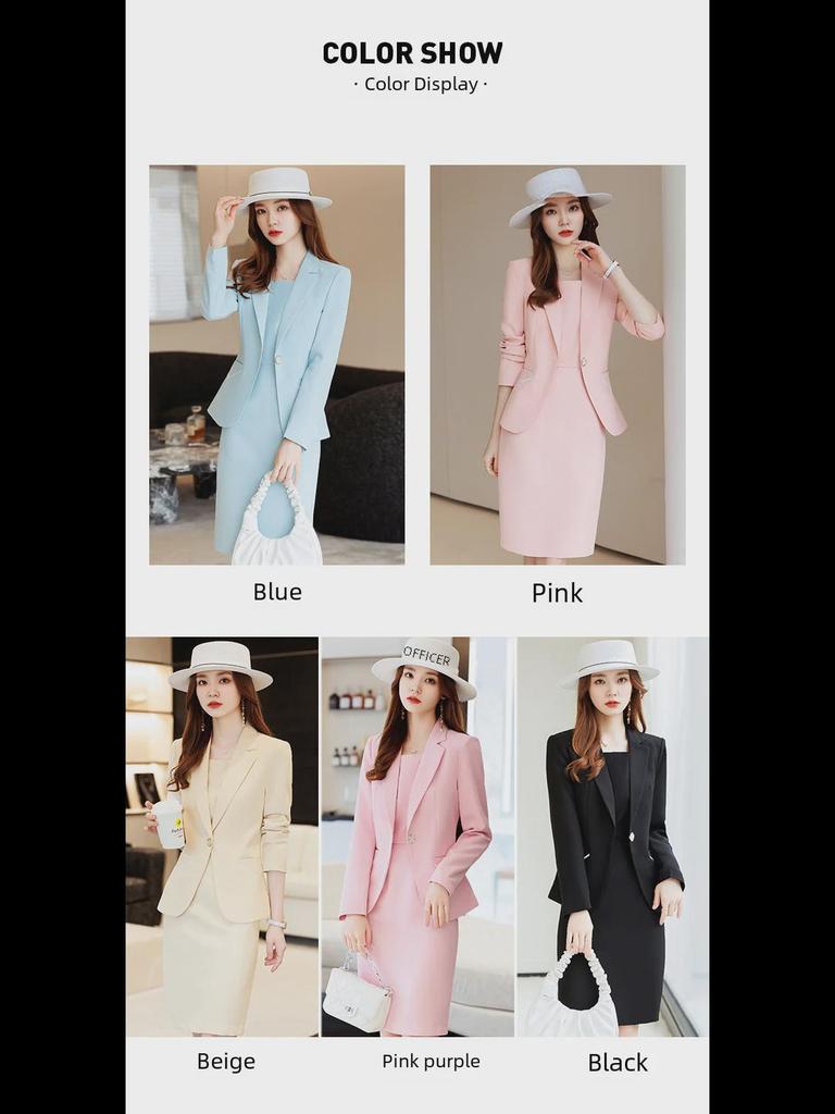 Women's Blue Suit: Jacket & Skirt Set - Elegant Autumn/Winter Style