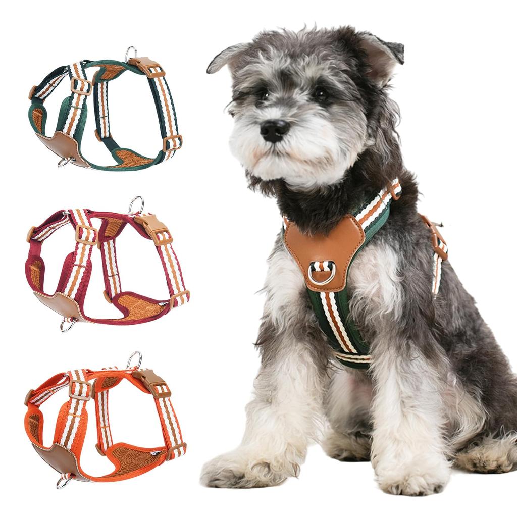 Paipeper Dog Harness for Small and Medium with Chest Easy To Put Stylish for Walks Dogs, Pad, Anti-Pulling, Adjustable, On, (Striped Tape, Green, XS)