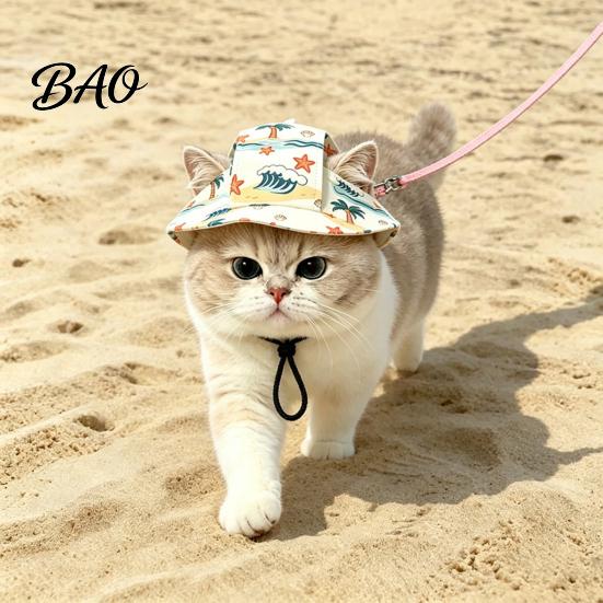 Cat Hat for Outdoor Activities Beach Hat, Summer Cap with Ear Holes, Adjustable Pet Lightweight Sun Small Dogs Cats Protection Non Slip