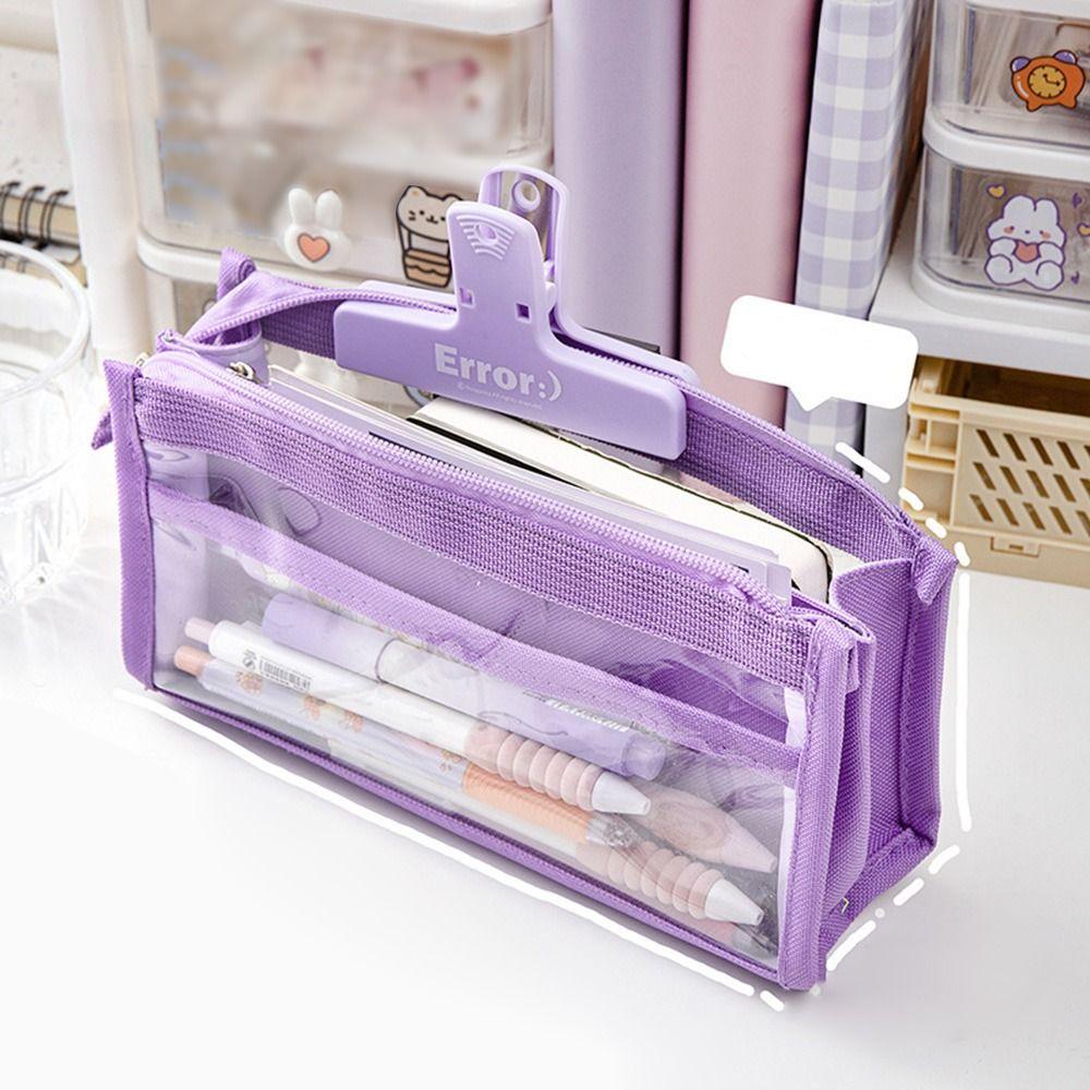 Large Capacity Pen Case Transparent PVC Storage Organizer New Zipper Pouch  Students