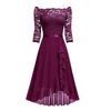 Sexy Gown Dress Off Shoulder Waist-Hugging Midi Dress Lace Splicing Half Sleeve Irregular Ruffle Hem Chiffon Dress