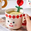 Small Flower Expression Cute Cartoon Ceramic Cup with Cover Spoon with High Appearance Single Cup Girl Couple Mug Small Gift