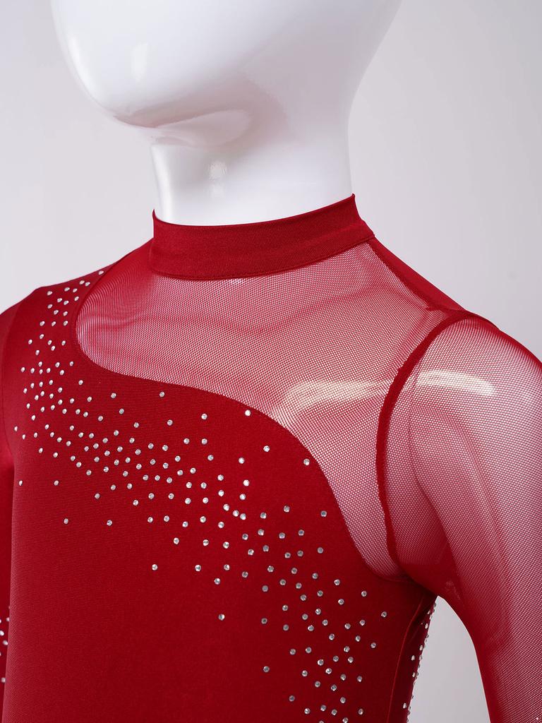 Rhinestone Gymnastics Leotard Full Body Jumpsuit Kids Girls Long Sleeve Sports Body Ballet Unitard Jersey Performance Dancewear