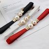 Women Double Pearl Belt PU Leather Dress Skirt Waist Elastic Thin Belts Ladies Waistband EMA