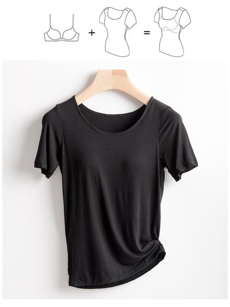 Спортивная футболка для йоги с короткими рукавами и встроенными подушечками — беспроводная, бюстгальтер не нужен — идеально подходит для лета и осени.