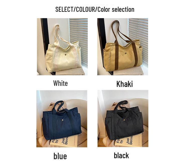 Женская холщовая сумка-тоут: Универсальная вместительная сумка с множеством карманов для студентов и пассажиров