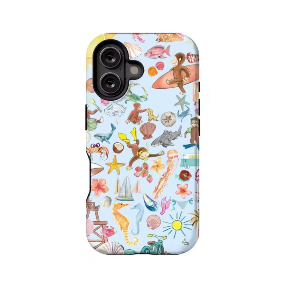 Luxury Clmj Cute Monkey Curious George Phone Case for iPhone 17 16 15 14 13 12 11 X Air Pro Max Plus Double-layer Back Cover